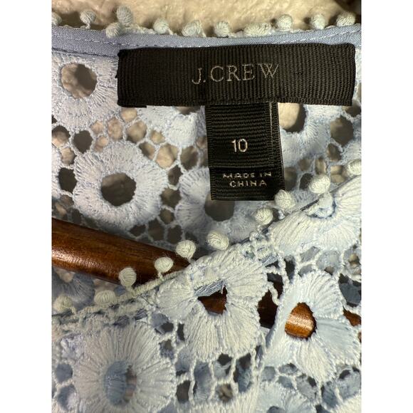 J. Crew Daisy Eyelet Bell Sleeve Blouse Jewel Neck Back Zip Up 10 Baby Blue - Picture 8 of 15